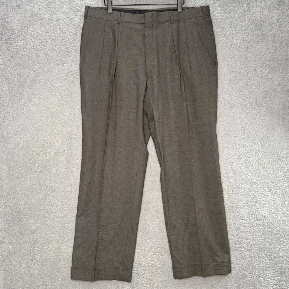 Vtg Brooks Brothers Wool Dress Pants 39x29 Brown Cuffed Houndstooth‎ Made In USA